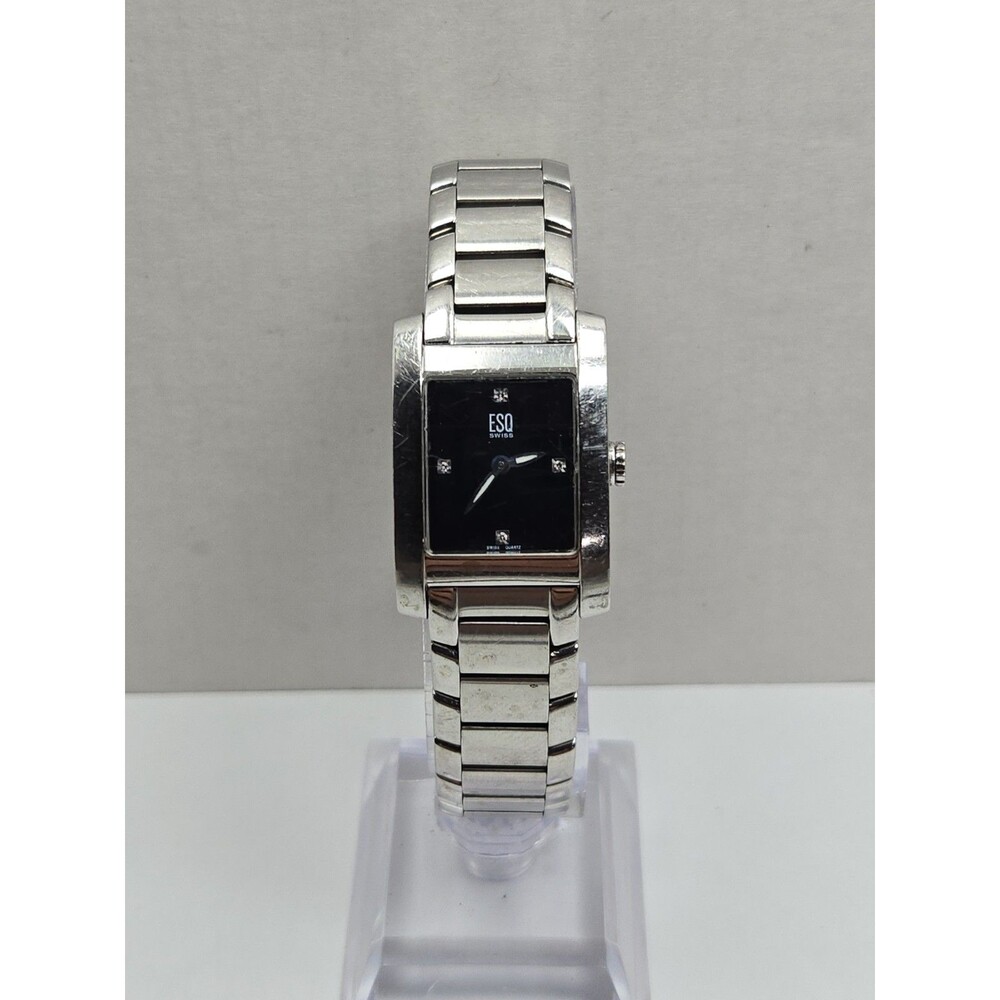ESQ By Movado E5298 Women Swiss Diamond Black Dial Tank Watch New Battery Petite